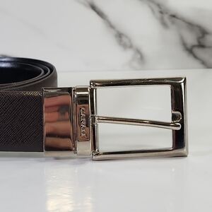 CANALI Black And Brown Genuine Leather Men’s Belt with Silver Buckle. Italian.
